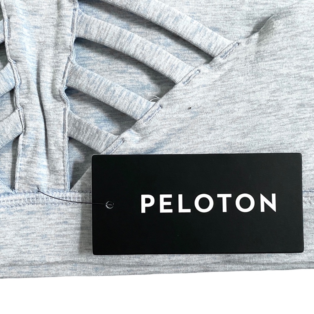 NEW Peloton Embrace Baby Blue Cutout Strappy Stretch Logo Sports Bra Size M - Picture 9 of 10